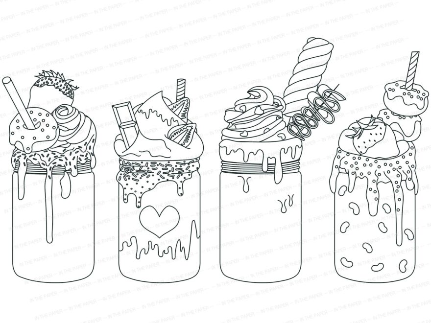 Monster Milkshake Coloring Page Ice Cream PNG SVG Summer Clip Art Chocolate Marshmallow Parfait Cookie Drink Donut Heart Dessert Sweet Etsy