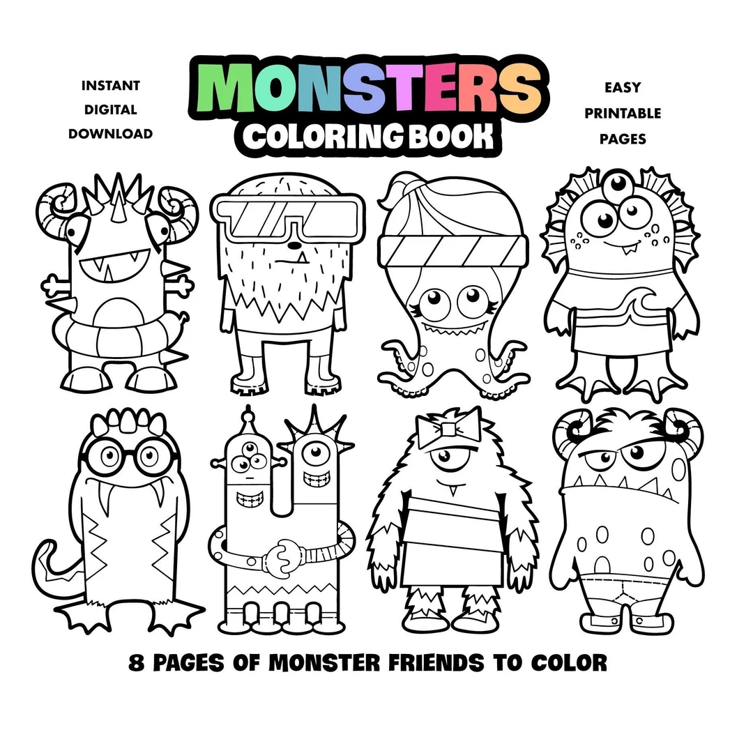 Monsters Coloring Book For Kids Printable Coloring Pages For Children Boys And Girls Digital Download Arts And Crafts Halloween Activity Etsy