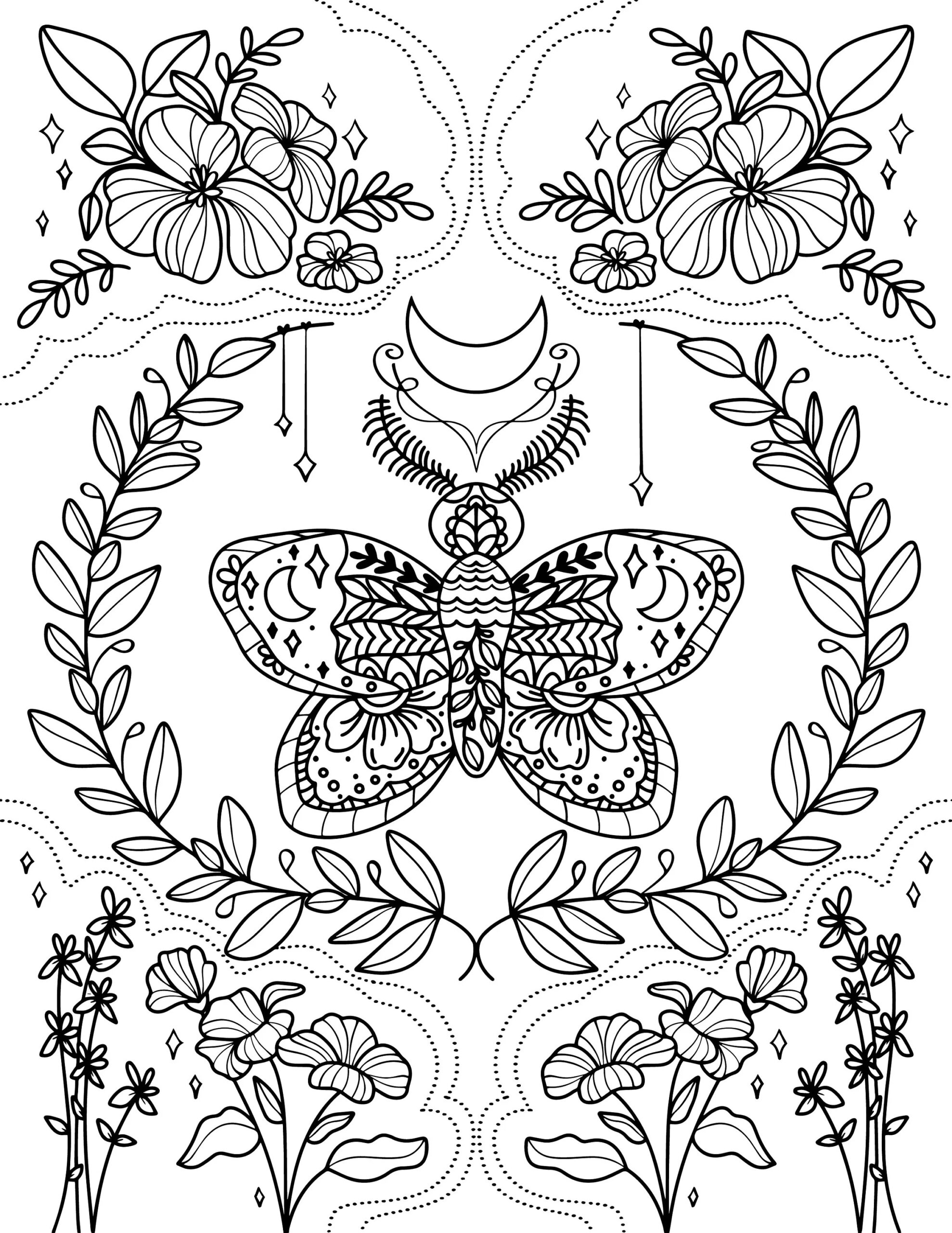 Moth Coloring Page Etsy