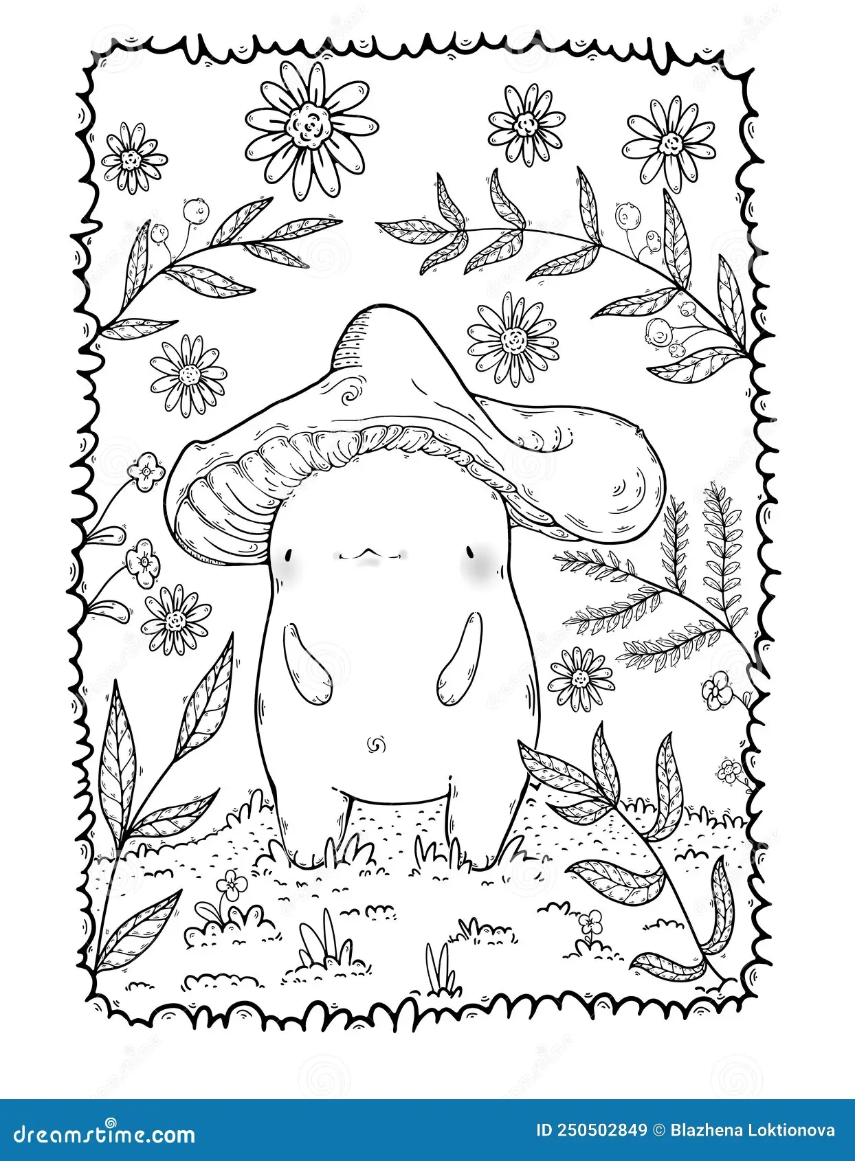 Mushroom Coloring Page For Calmness And Inspiration Stock Image Illustration Of Clothing Cute 250502849