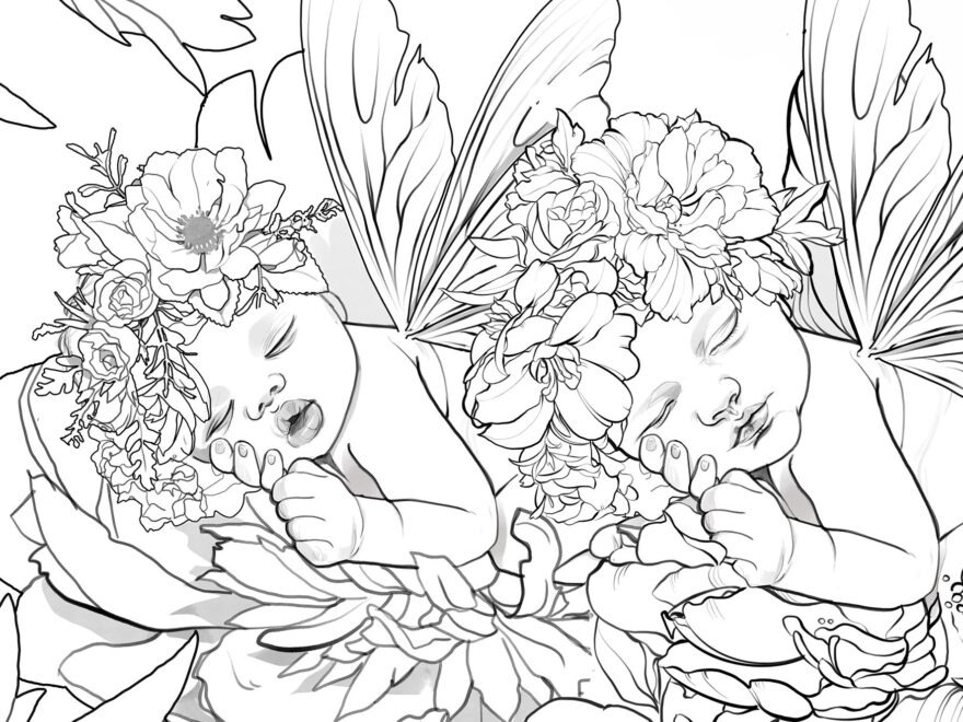 Newborn Baby Fairy Pixie 3 Versions Caucasian African Digital Stamp Coloring Page Fantasy Ethnicity Etsy