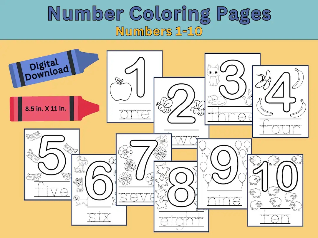 Numbers Coloring Pages 1 10 Etsy