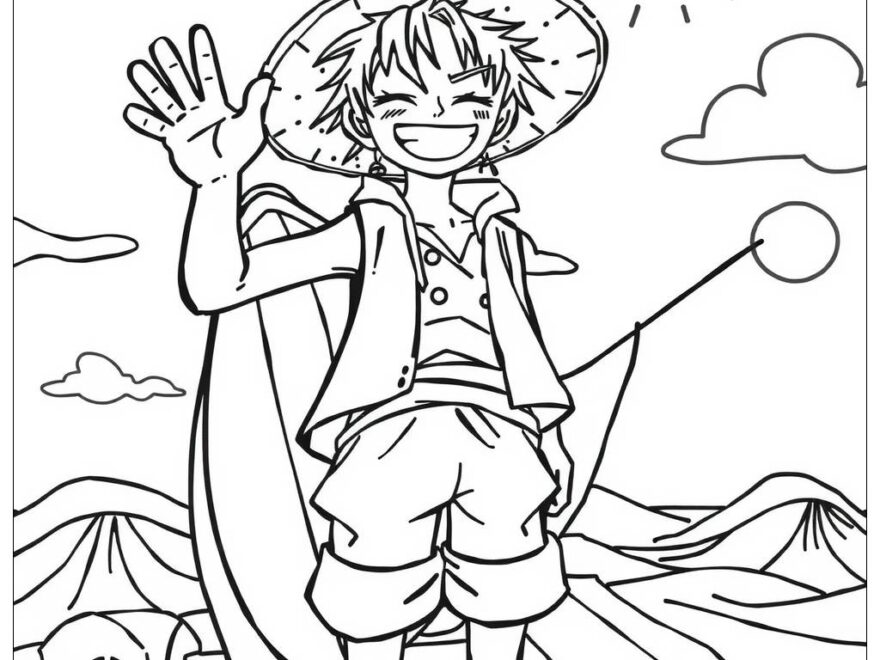 One Piece Luffy Setting Sail For Adventure Coloring Page Free PDF PNG Printable