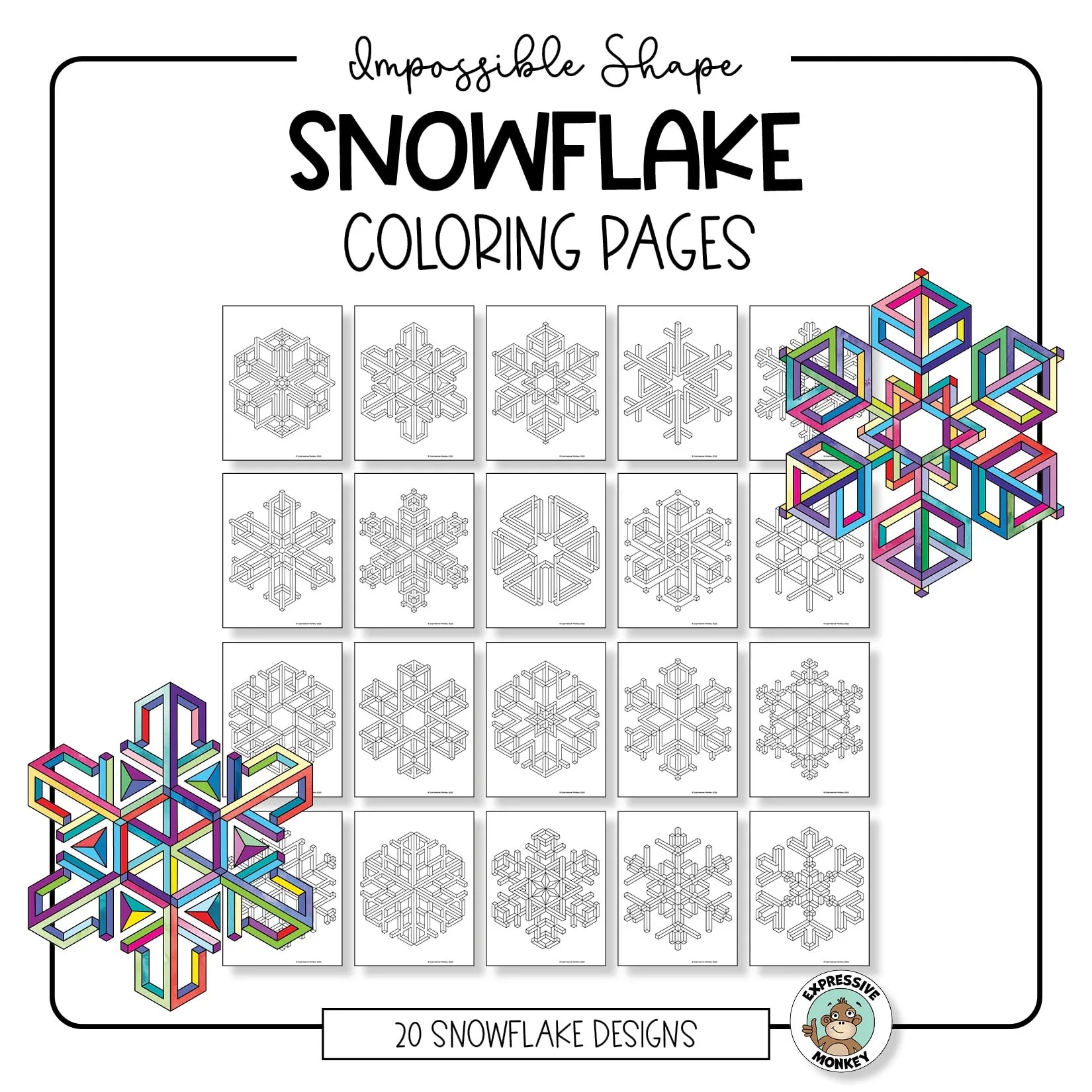 Op Art Snowflake Coloring Pages Expressive Monkey