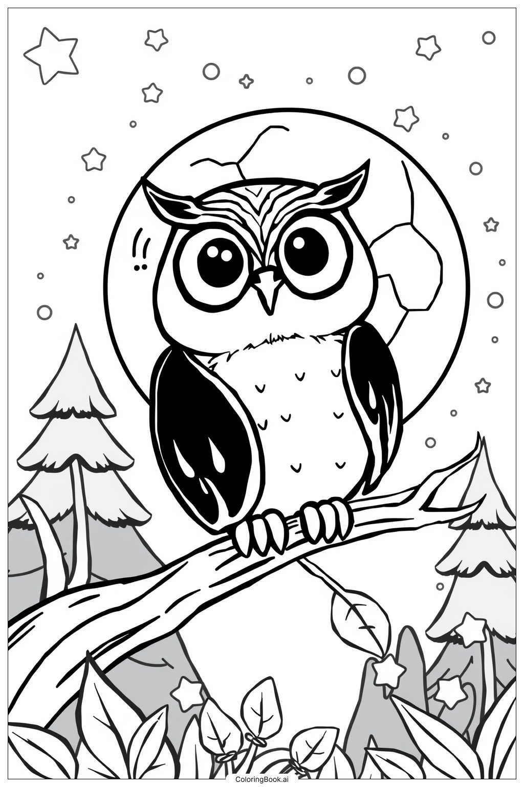 Owl In Enchanted Forest Coloring Page Free PDF PNG Printable 