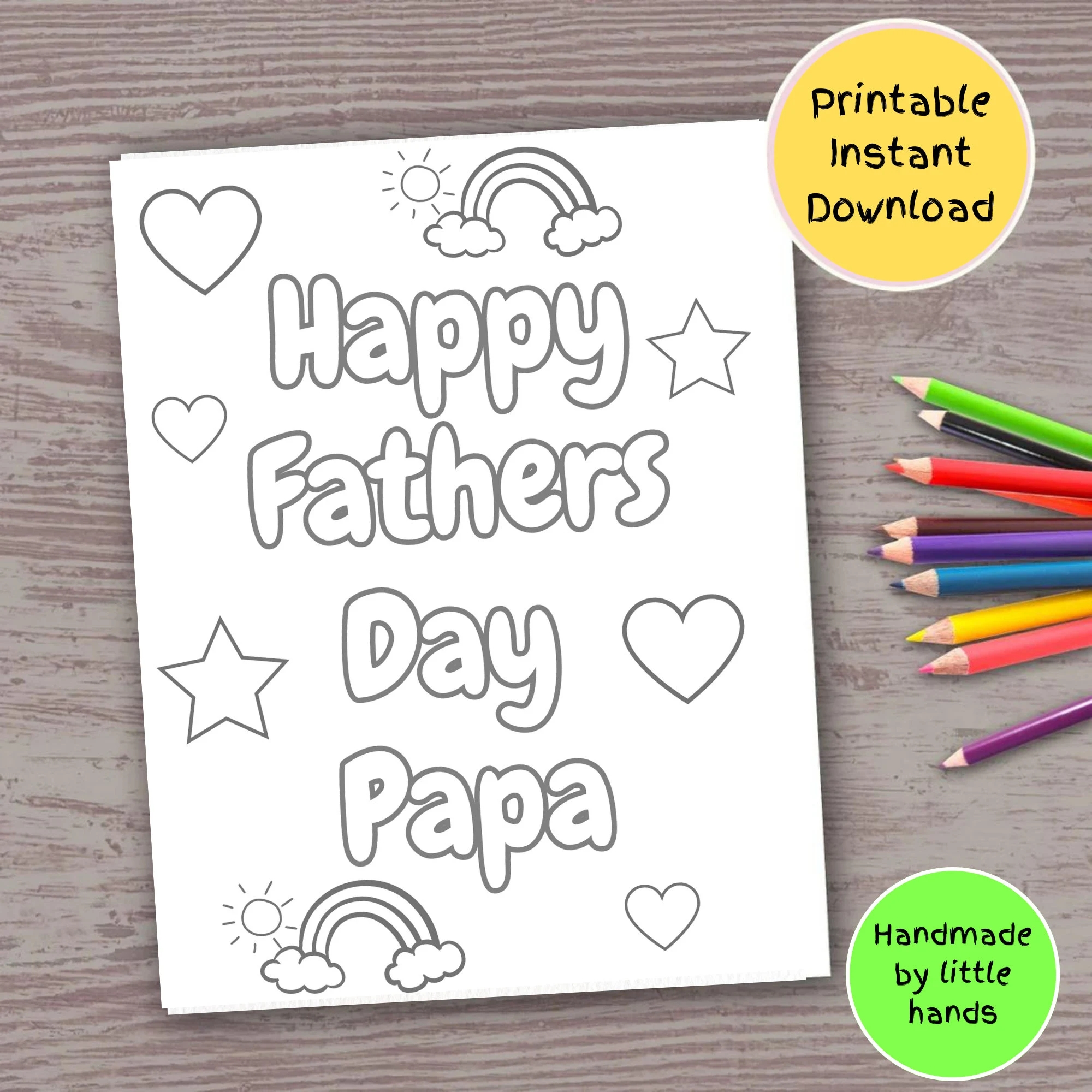 Papa Fathers Day Coloring Page For Kids Handmade Diy Fathers Day Card Gift For Papa From Grandkids From Grandson From Granddaughter To Papa Etsy
