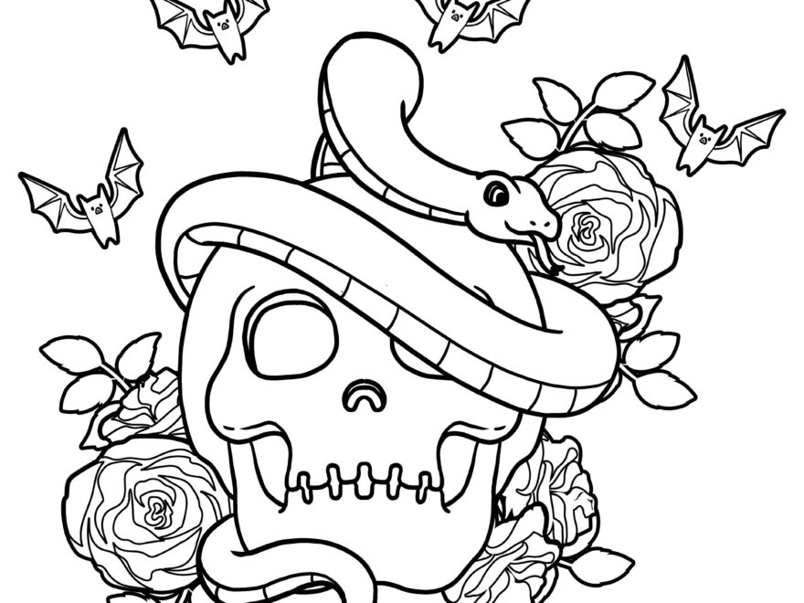 Pastel Goth Coloring Pages Snake Skull And Rose Digital Download Creepy Kawaii Printable PDF Etsy
