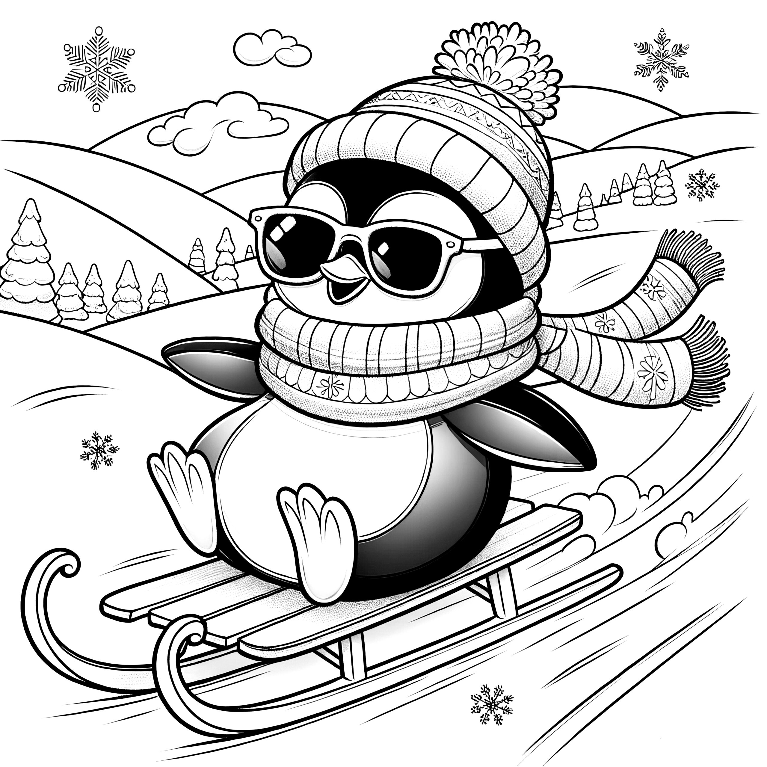 Penguin With Sunglasses On Sled Free Coloring Picture Penguin With Sunglasses On Sled Free Coloring Picture