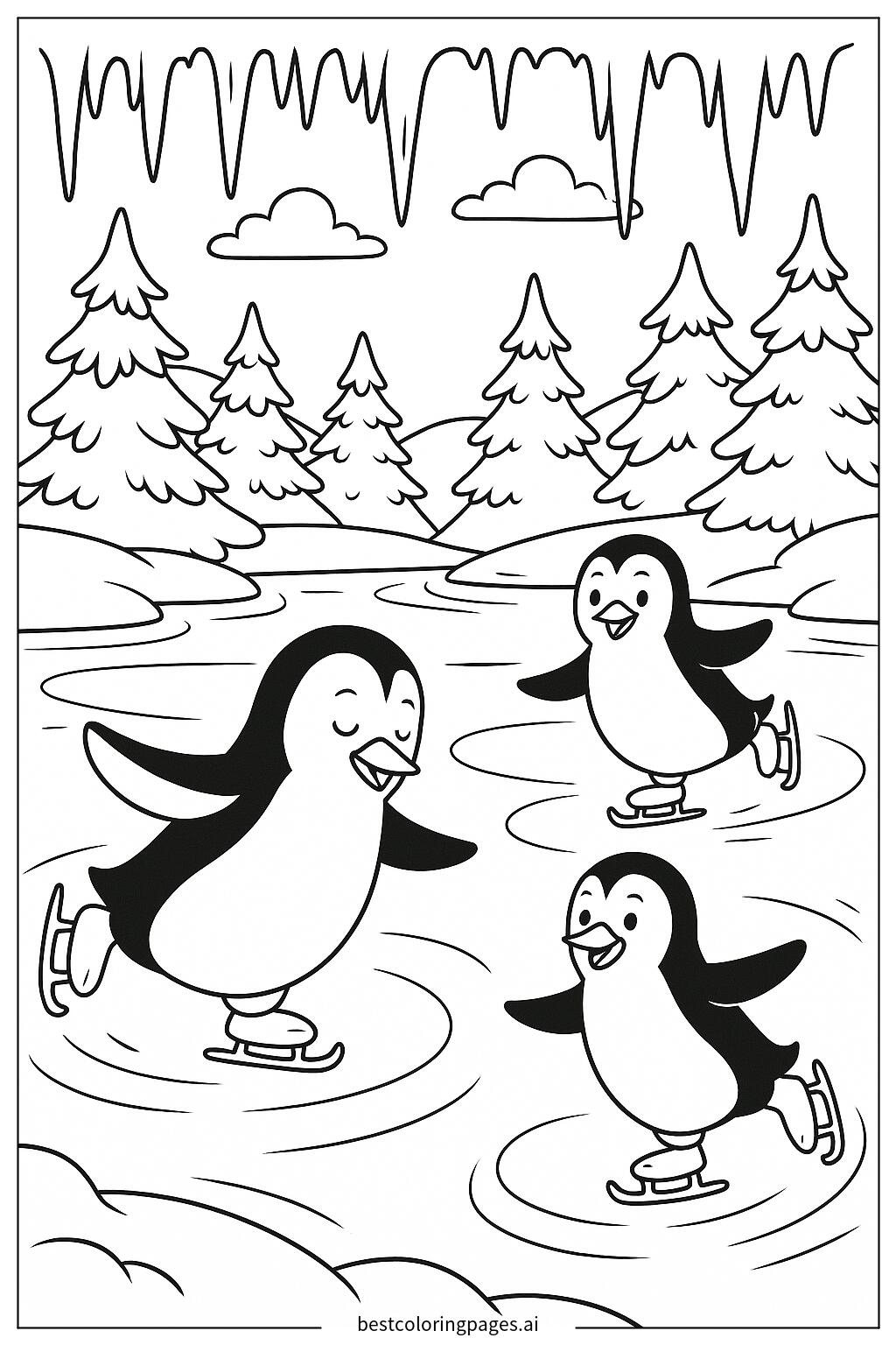 Penguin Ice Skating Coloring Pages Penguin Ice Skating Coloring Pages