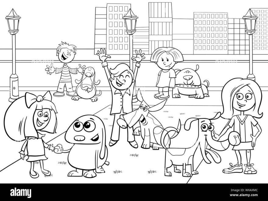 People Pets Coloring Page Cut Out Stock Images Pictures Alamy
