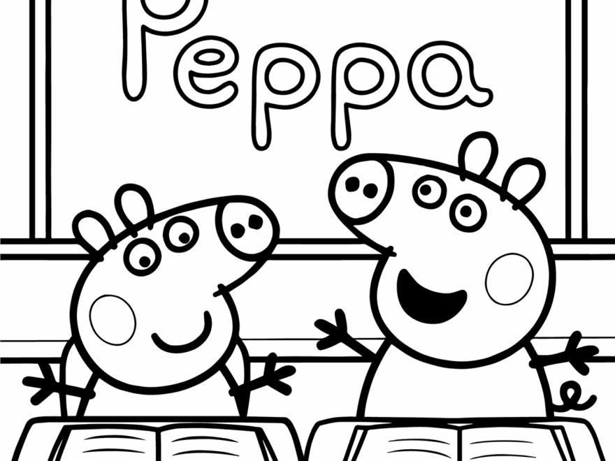 Peppa Pig And George At School Coloring Page Easy Drawing Guides
