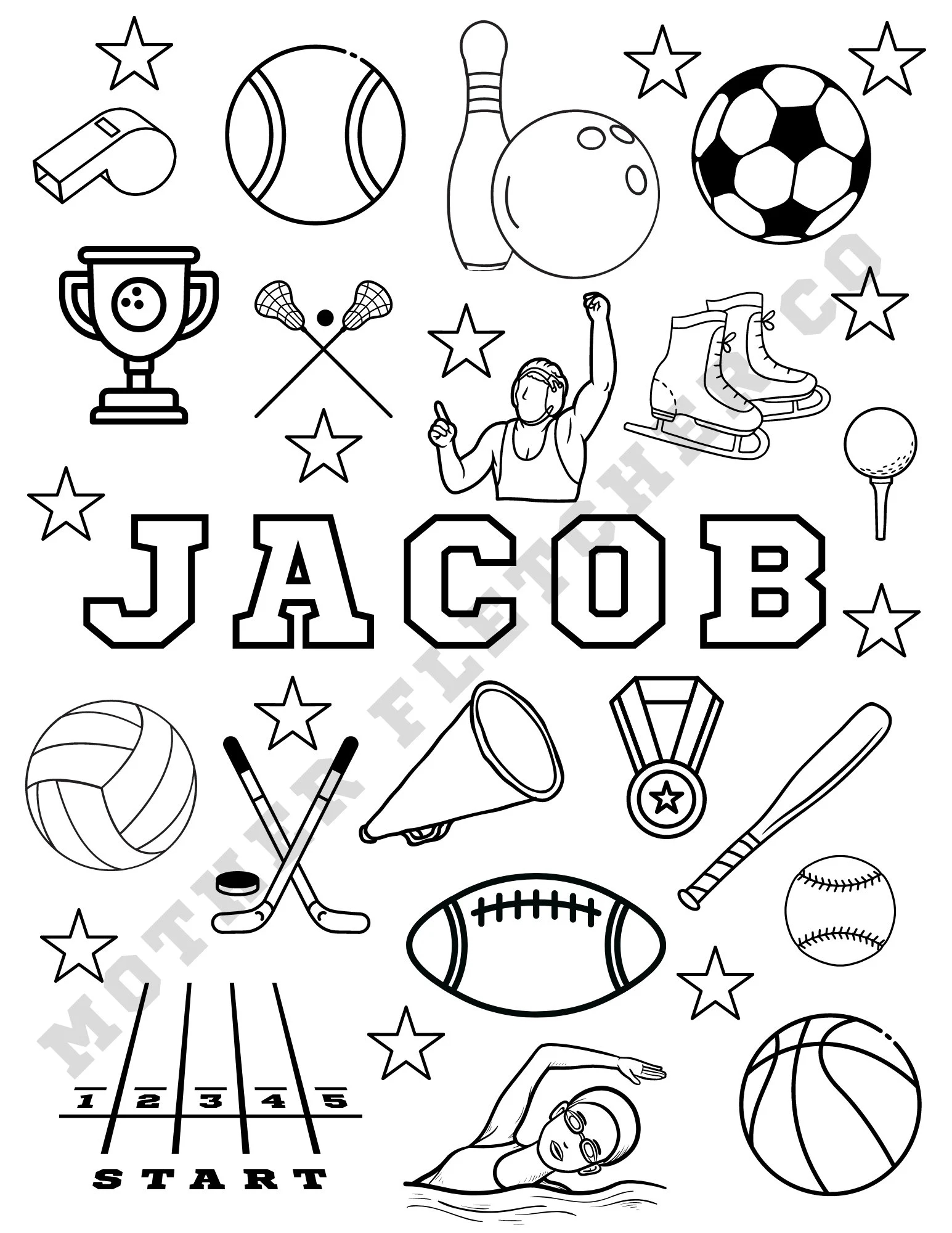 Personalized Sports Themed Coloring Sheet Etsy Personalized Sports Themed Coloring Sheet Etsy