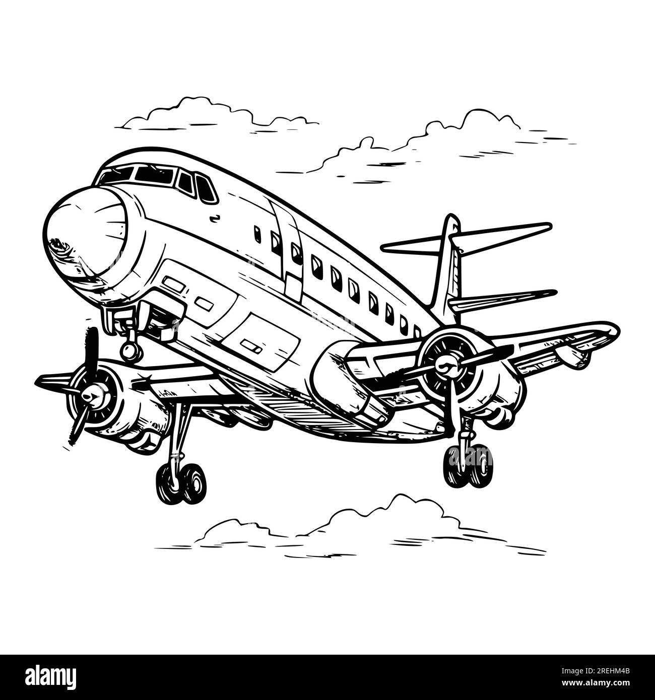 Plane Coloring Pages Drawing For Kids Stock Vector Image Art Alamy
