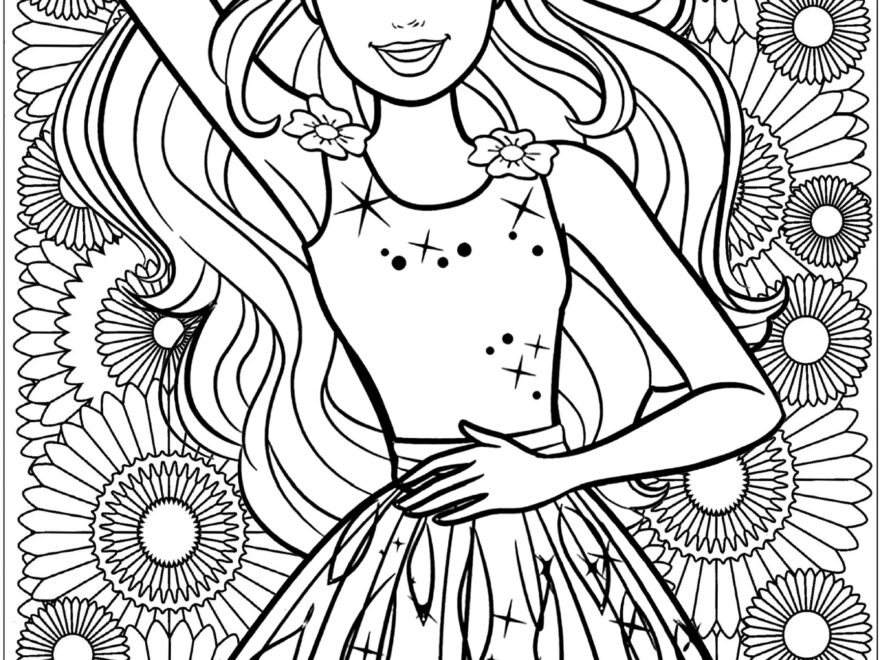 Pretty Barbie With Floral Background Return To Childhood Coloring Pages