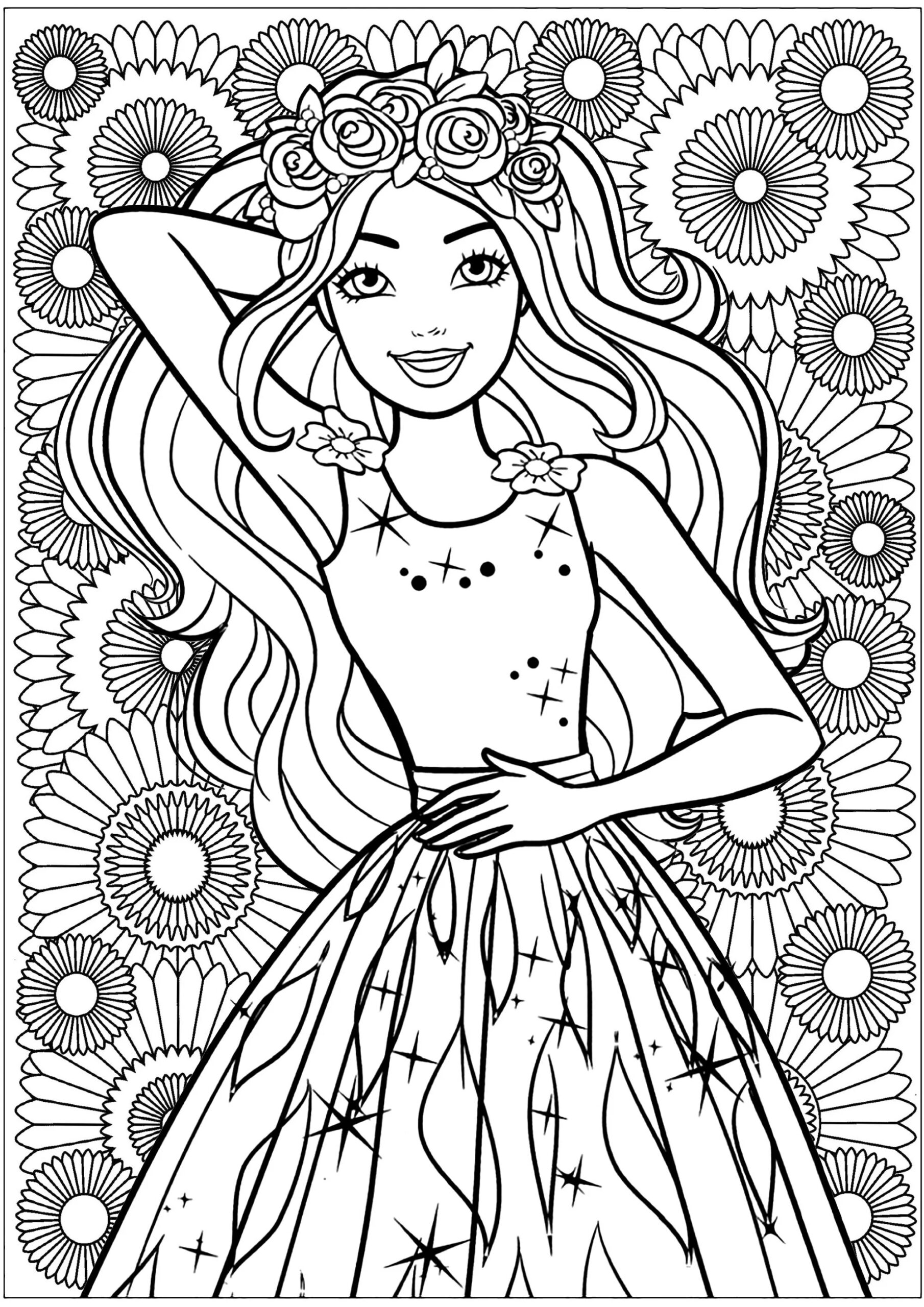 Pretty Barbie With Floral Background Return To Childhood Coloring Pages Pretty Barbie With Floral Background Return To Childhood Coloring Pages