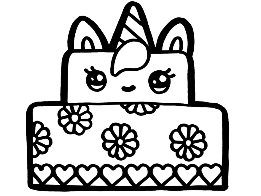 Pretty Unicorn Cake Kawaii Coloring Pages