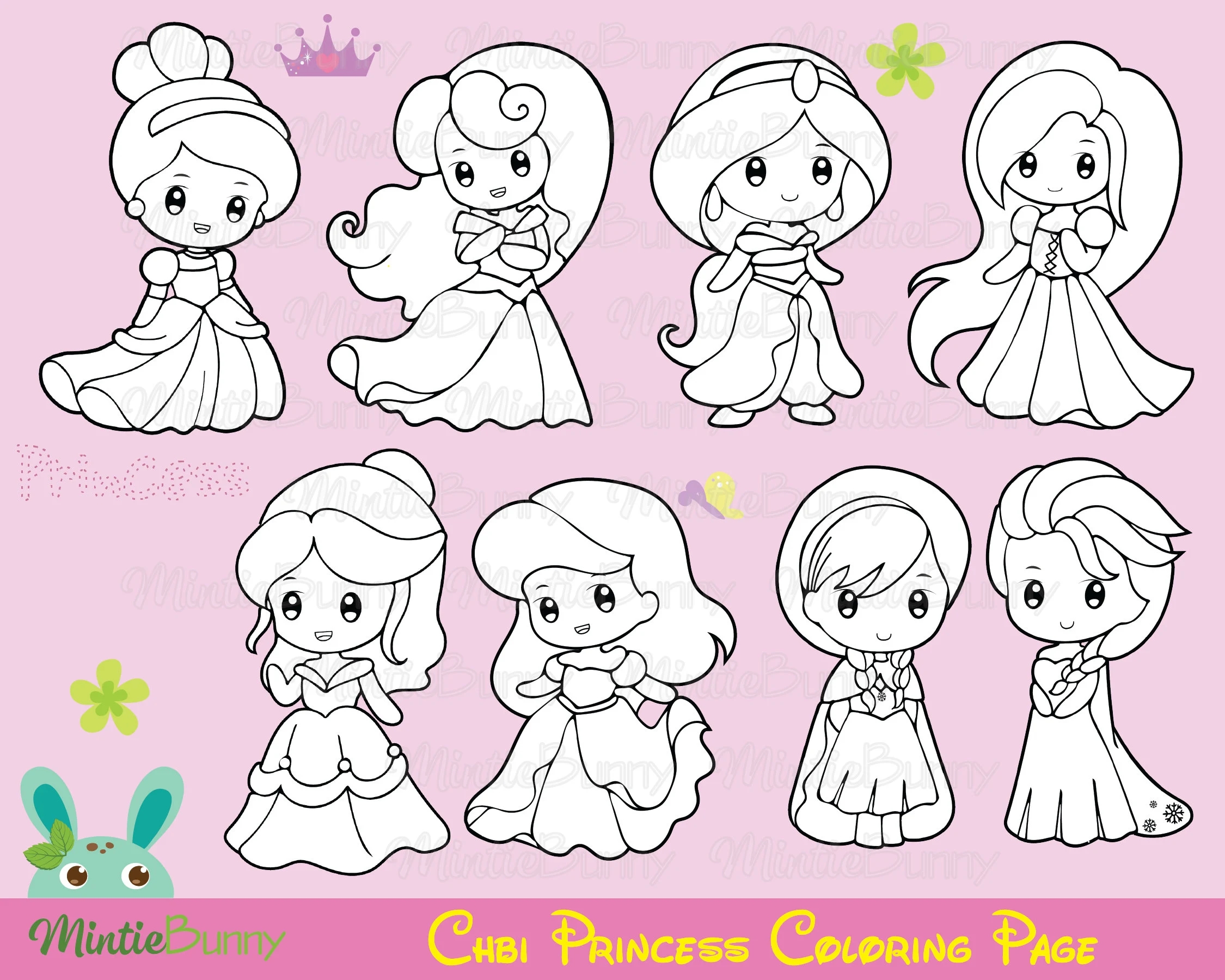 Princess Stamp Princess Coloring Page Digital Stamp Planner Stickers INSTANT DOWNLOAD Etsy