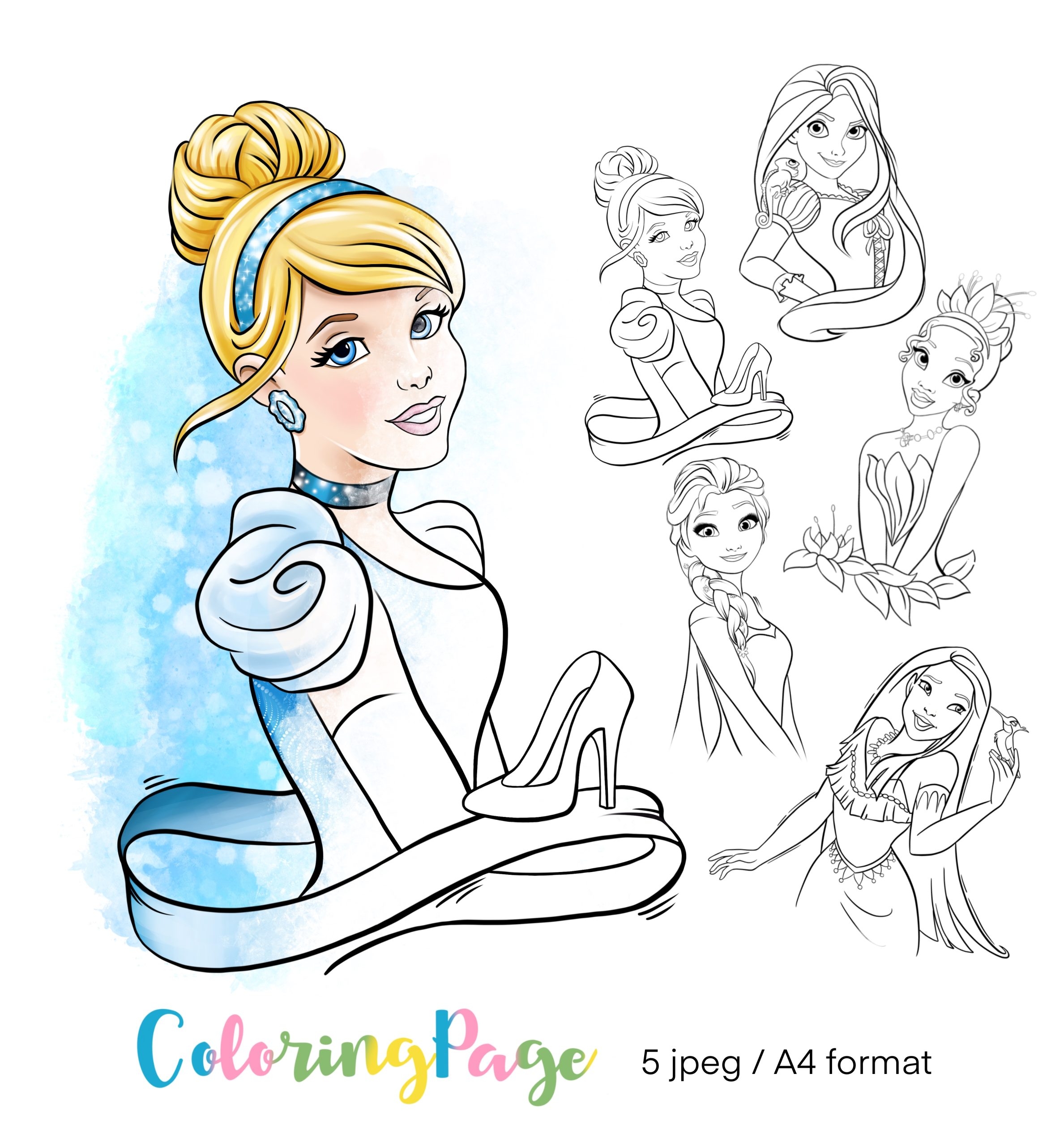 Princesses Coloring Page For Kids DIY Materials 5 Files