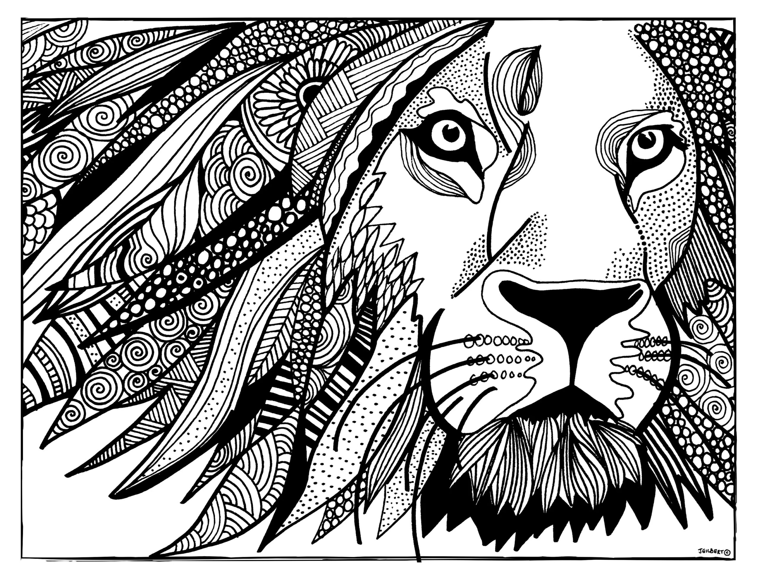 Printable Coloring Page LION Coloring Page Printable PDF Hand Drawn Lion Illustration Instant Download Etsy