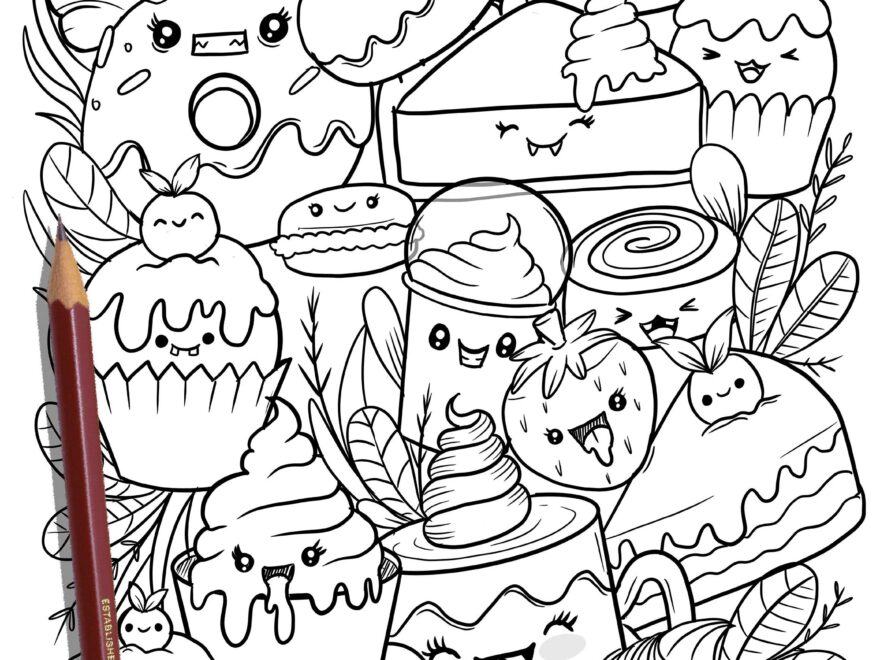 PRINTABLE Cute Dessert Coloring Page Hand drawn Coloring Sheet Sweet Kawaii Doodles Coloring Page Kids Coloring Page Adult Coloring Etsy Israel