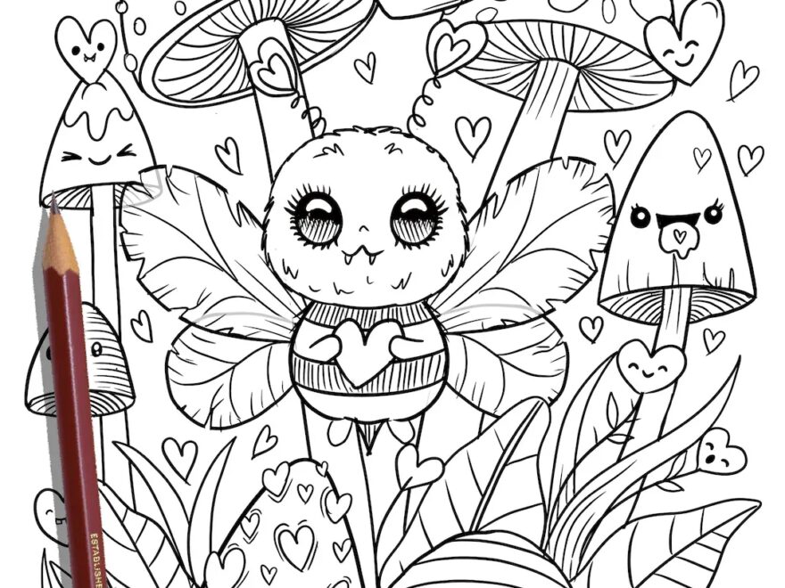 PRINTABLE Cute Kawaii Coloring Page Hand drawn Coloring Sheet Cute Doodles Coloring Page Kids Coloring Page Adult Coloring Etsy
