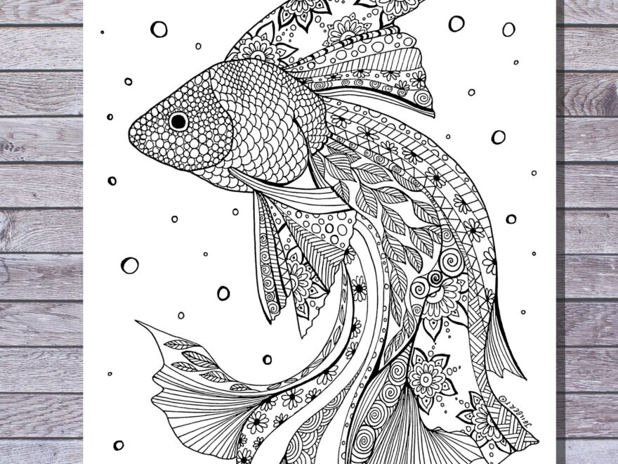 Printable Fish Coloring Page Instant Digital PDF Download Hand Illustrated Coloring Sheets Etsy