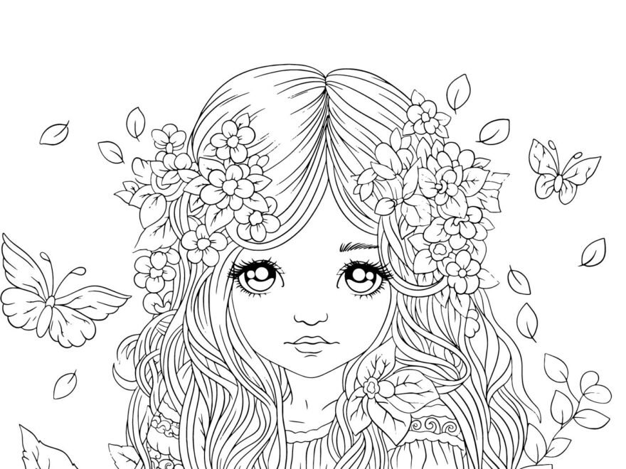 Printable Girl With Flowers Coloring Pages For Teens Floral Coloring Pages Flower Girl Coloring Pages Printable Coloring Pages For Adults Etsy