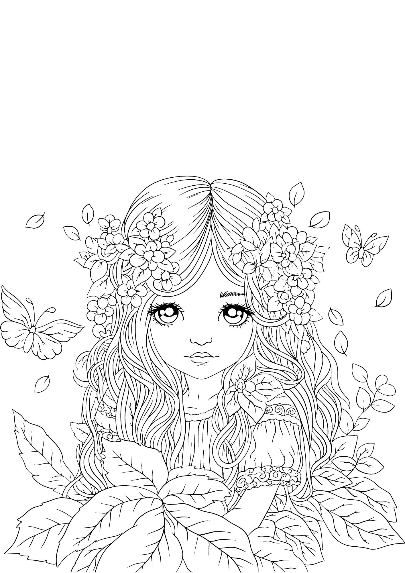 Printable Girl With Flowers Coloring Pages For Teens Floral Coloring Pages Flower Girl Coloring Pages Printable Coloring Pages For Adults Etsy
