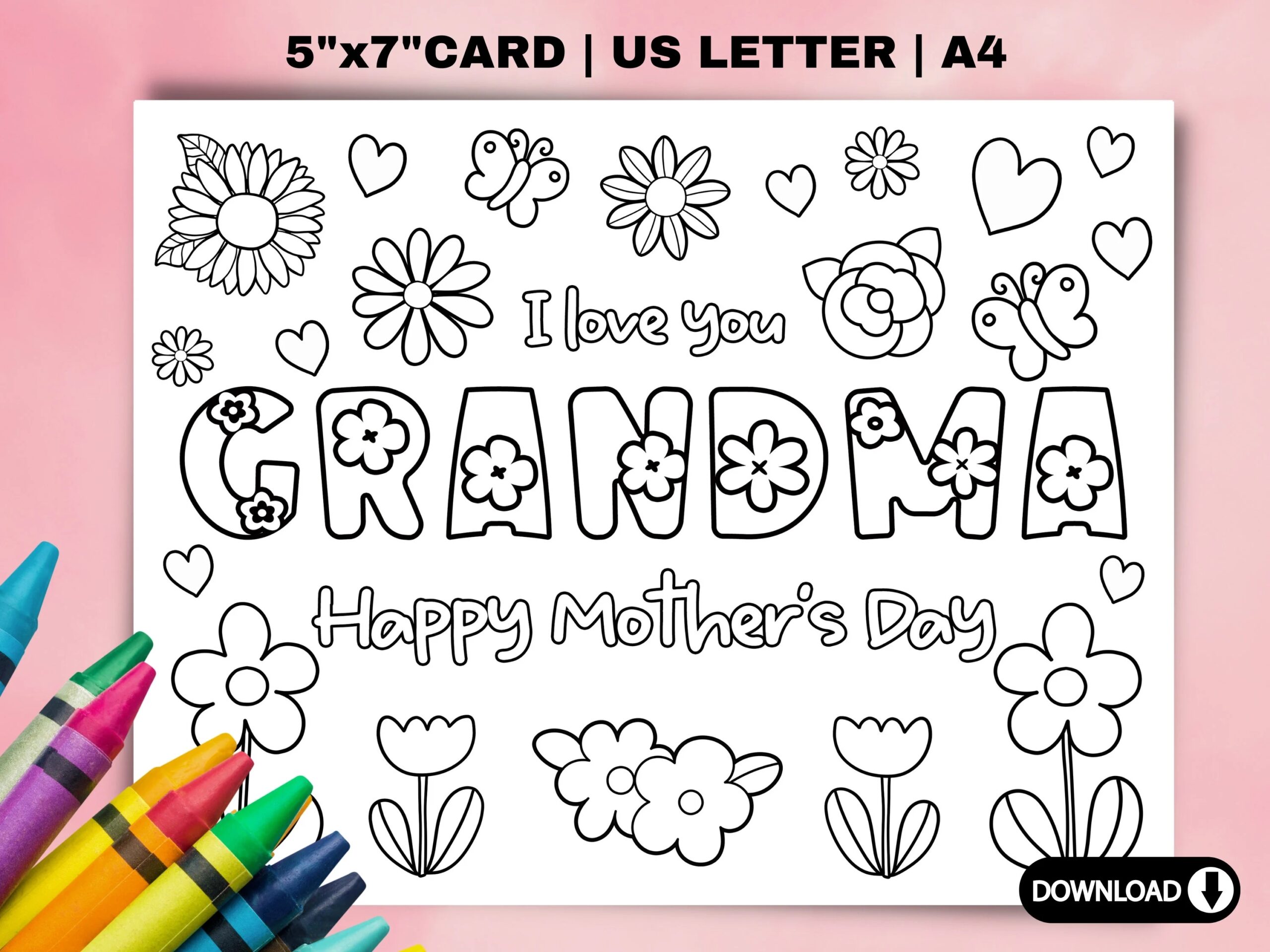 Printable Grandma Mothers Day Coloring Card For Kids Mothers Day DIY Gift Craft Classroom For Grandmother Children s Mothers Day DIY Card Etsy