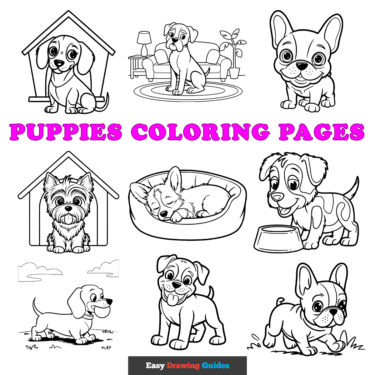 Puppies Coloring Pages For Kids 18 Printable Sheets