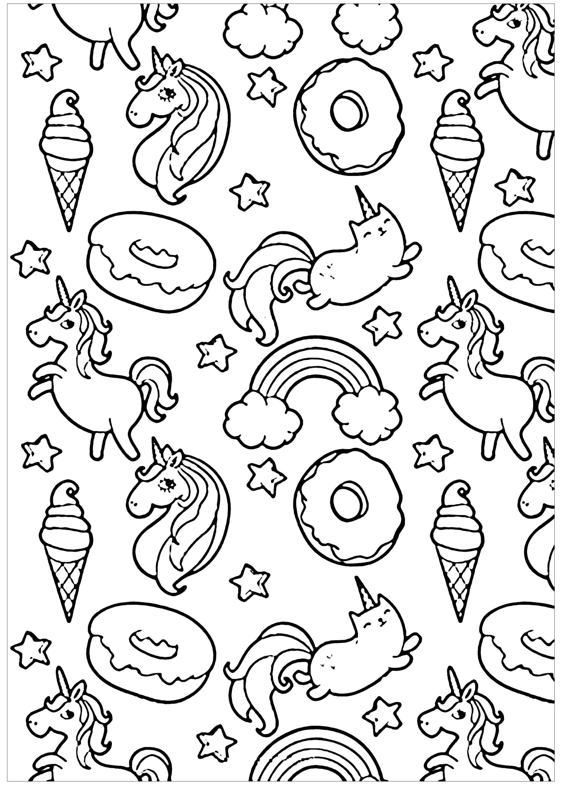 Pusheen Donuts And Unicorn Doodle Art Doodling Coloring Pages For Adults Page Quotes coloring valentine s day 
