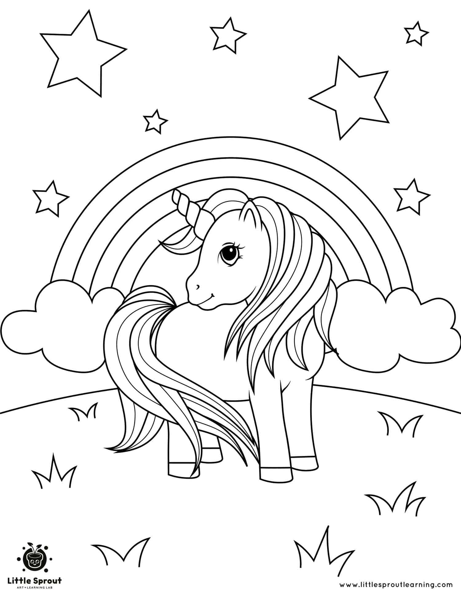 Rainbow And Stars A Unicorn Coloring Page Little Sprout