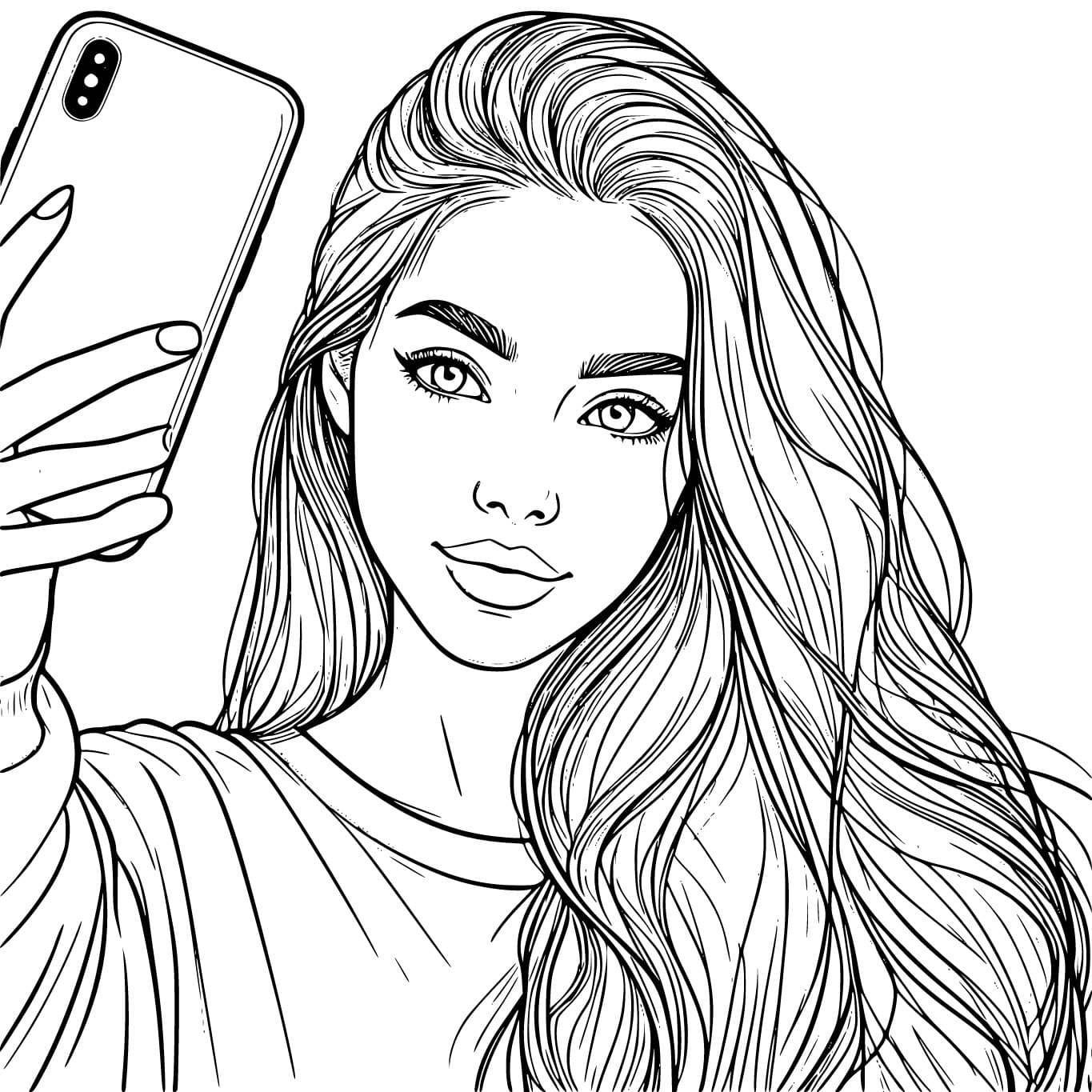 Realistic Girl Selfie Coloring Page Download Print Or Color Online For Free