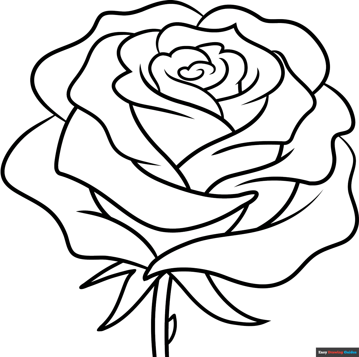 Realistic Rose Flower Coloring Page Easy Drawing Guides