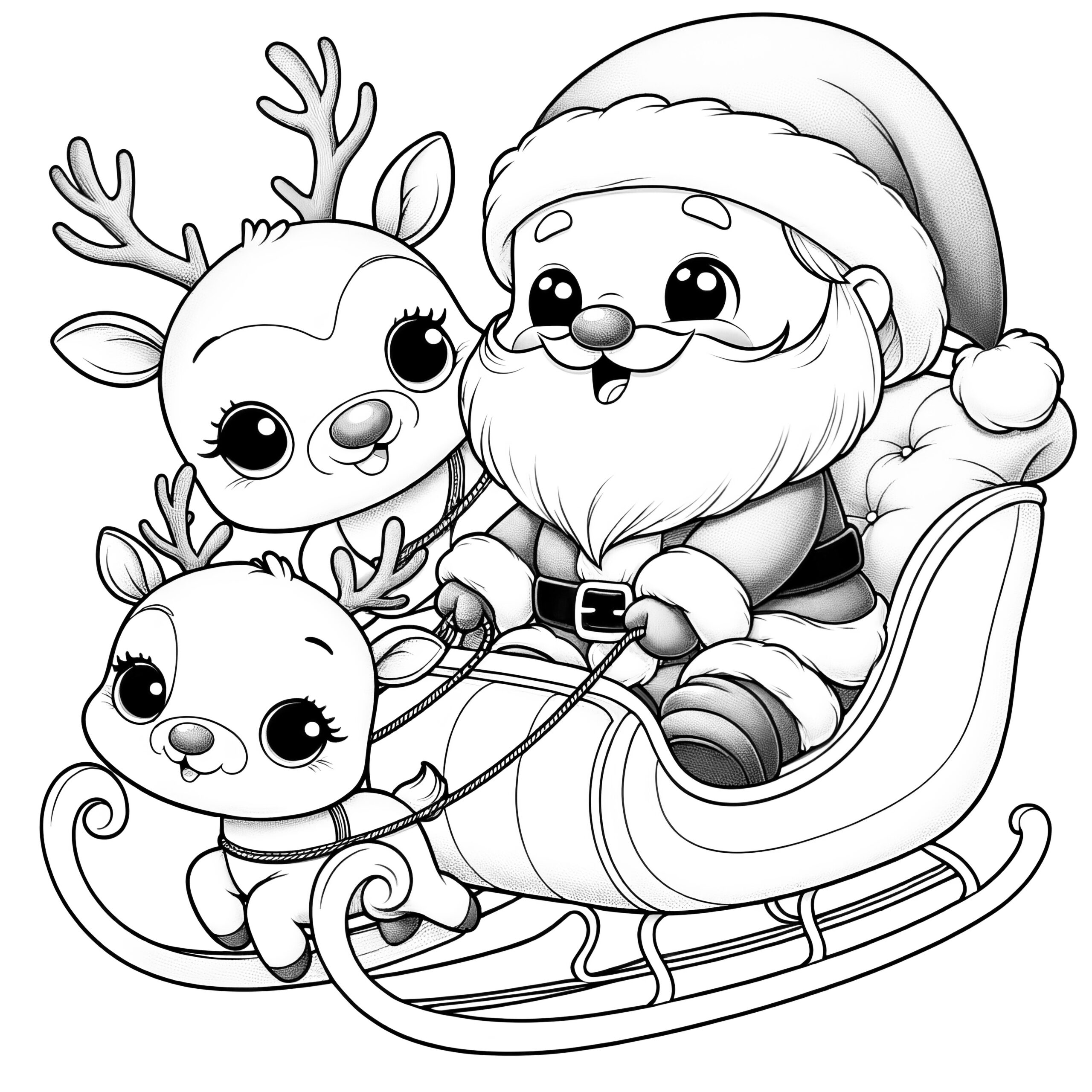 Reindeer Sleigh Coloring Page For Children