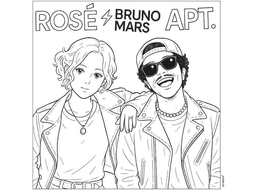 Ros And Bruno Mars APT Famous Singers Coloring Pages