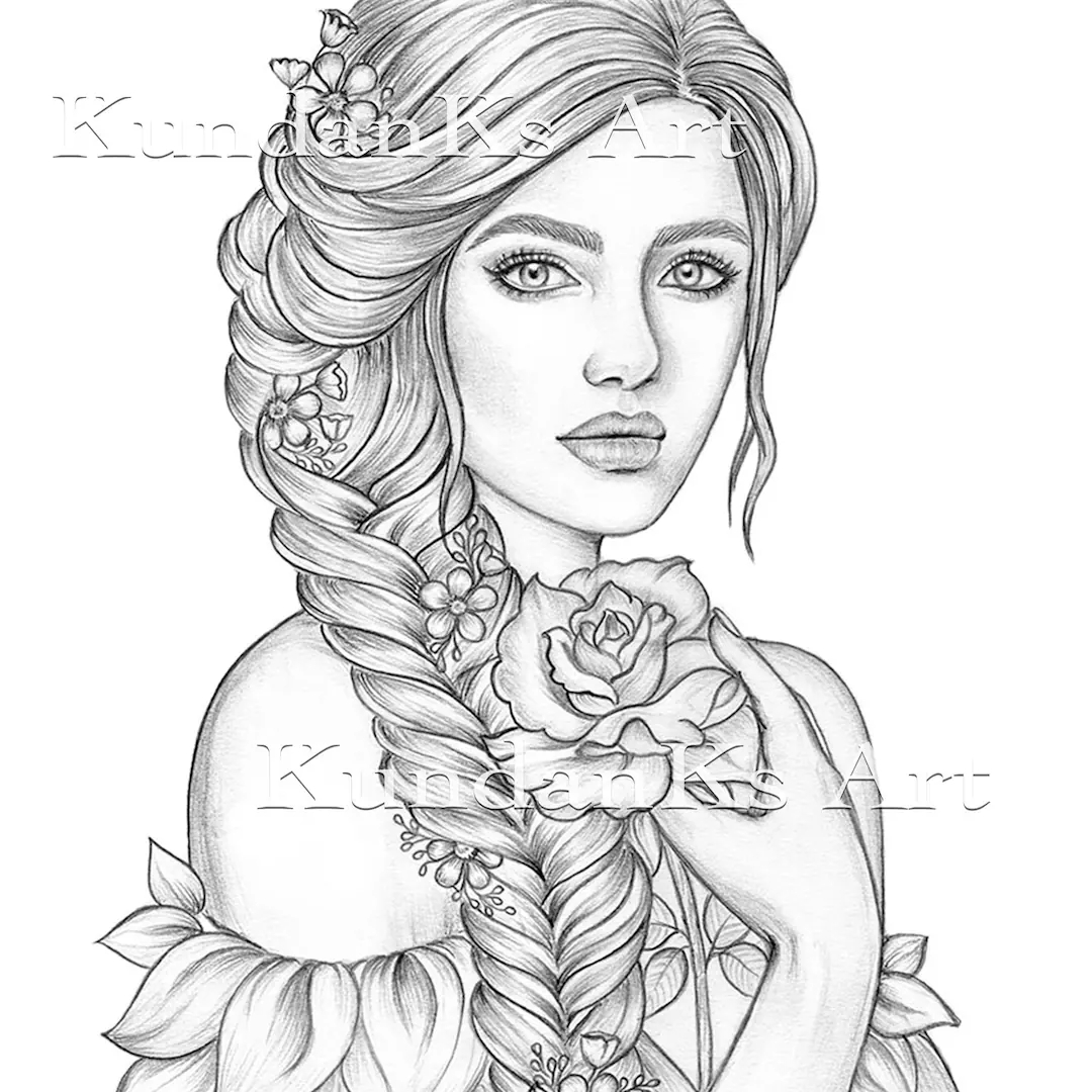Rose Adult Coloring Pages Premium Coloring Pages line Art Grayscale Page instant Download A4 A3 Printable printable Coloring Page Etsy