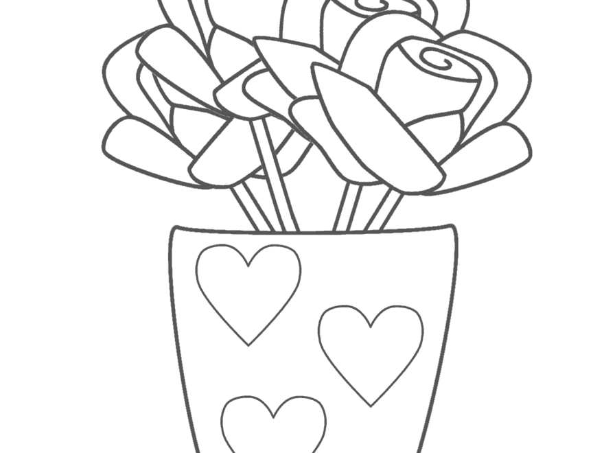 Roses In Vase With Hearts Coloring Page Mother s Day