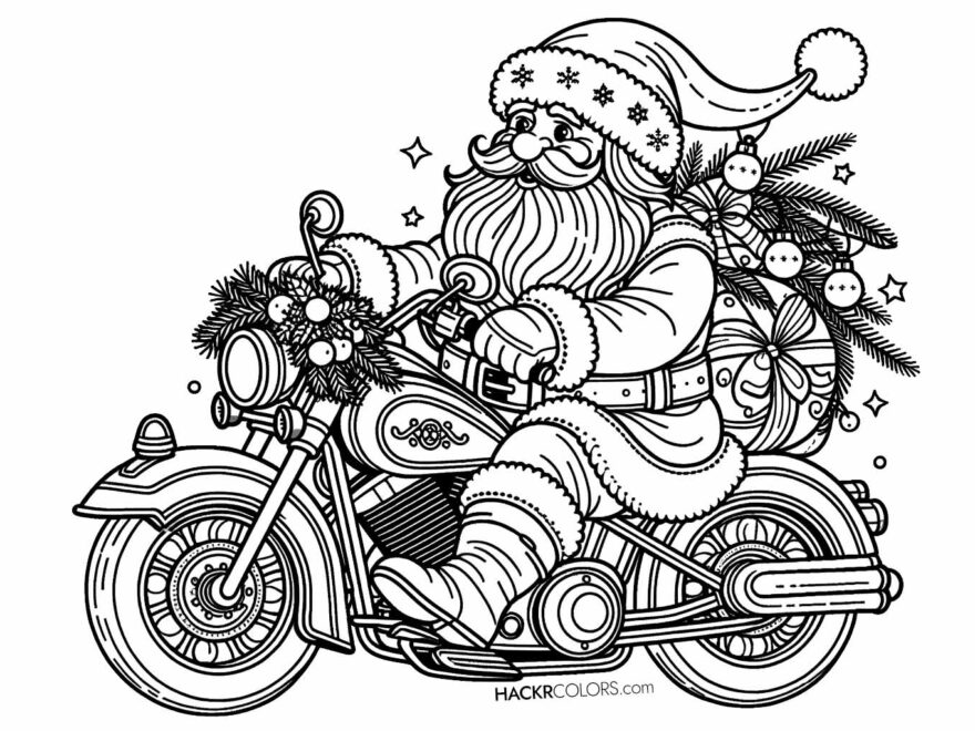 Santa On A Motorcycle Free Unique Printable Coloring Pages For Kids