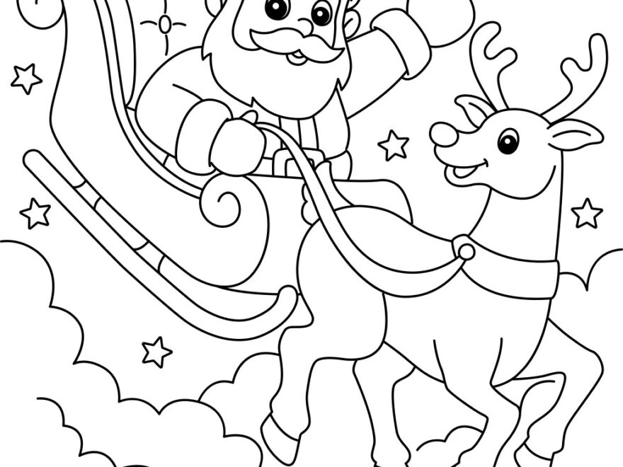 Santa s Sleigh With Reindeer Coloring Page Vector Image
