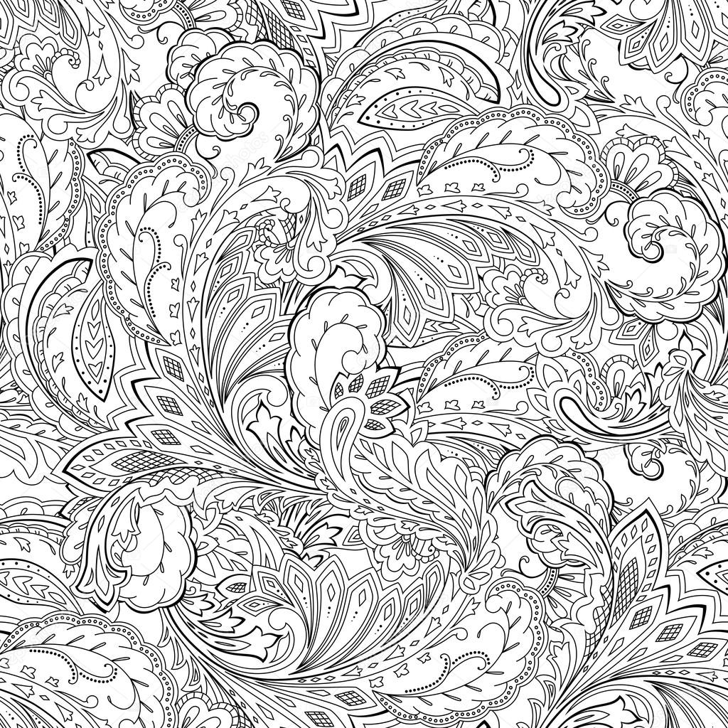Seamless Paisley Pattern Coloring Page Ornamental Background Stock Vector By Natikka 109860708