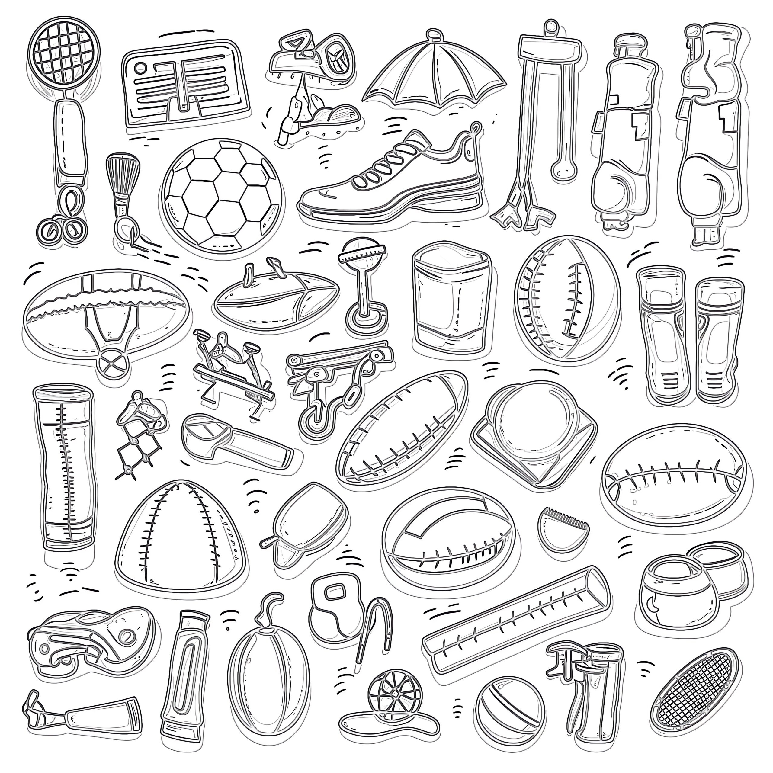 Set Of Sport Doodles Coloring Page Coloring Pages Mimi Panda Set Of Sport Doodles Coloring Page Coloring Pages Mimi Panda