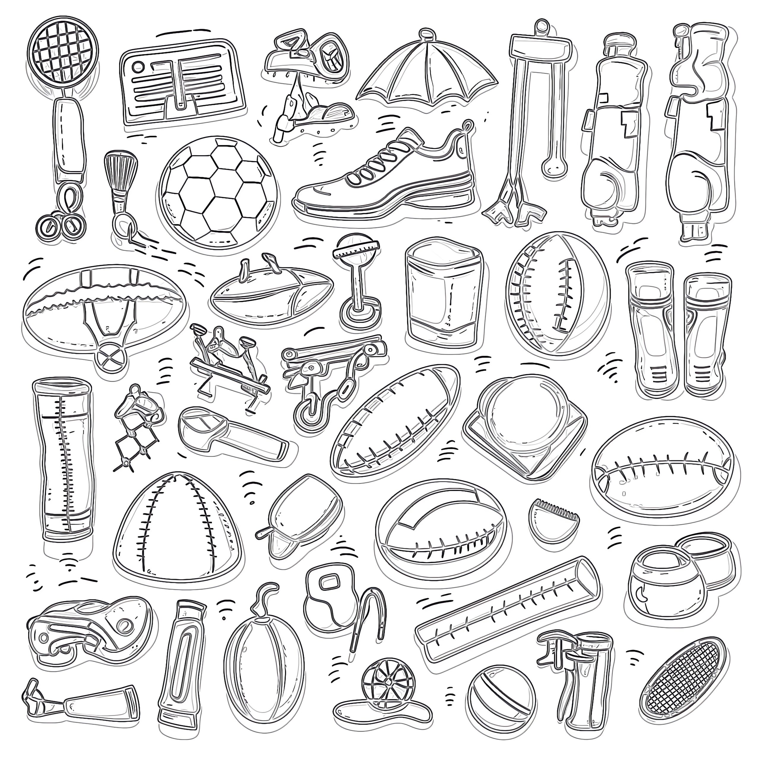 Set Of Sport Doodles Coloring Page Coloring Pages Mimi Panda Set Of Sport Doodles Coloring Page Coloring Pages Mimi Panda