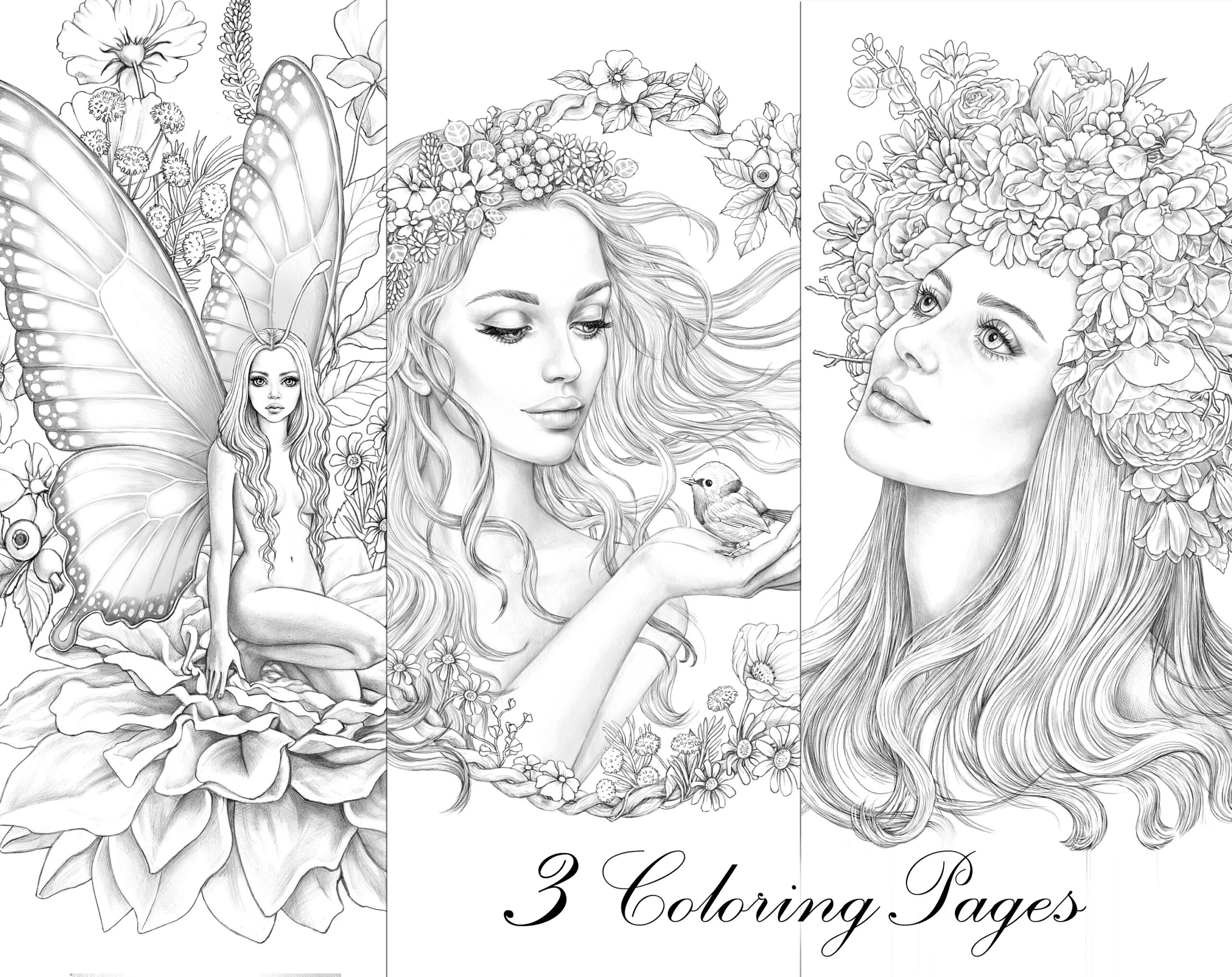 Sets Of Coloring Pages Beauties Download Grayscale Portraits Antistress Relaxing Printable Adult Coloring Page Fashion Girl Illustration Etsy