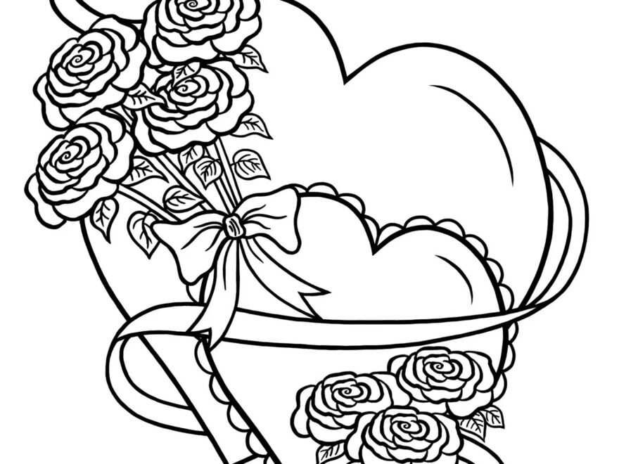 Simple Heart With Flowers Anti stress Zen Coloring Pages