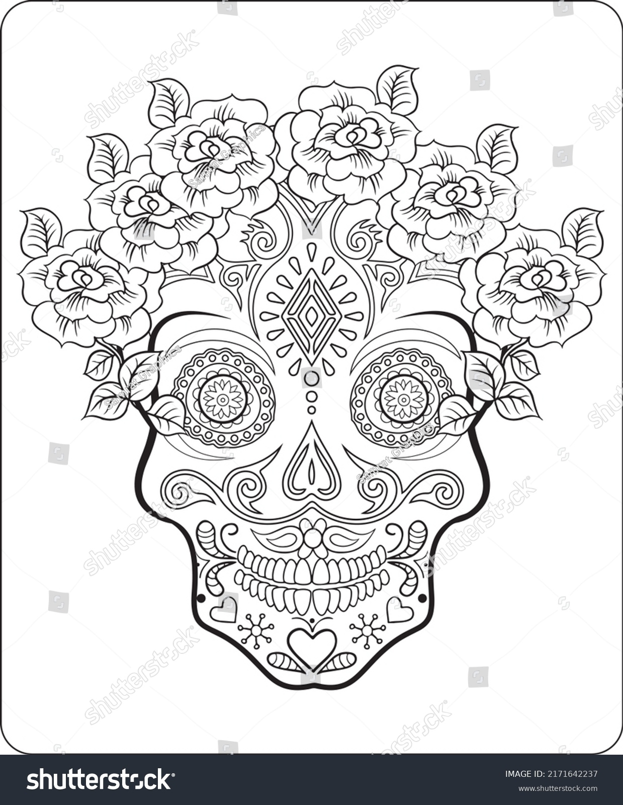 Skull Tattoo Coloring Pages Kids Adults Stock Vector Royalty Free 2171642237 Shutterstock