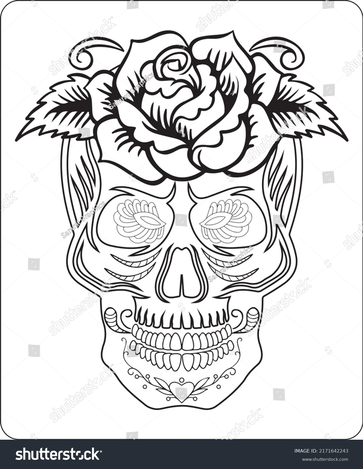 Skull Tattoo Coloring Pages Kids Adults Stock Vector Royalty Free 2171642243 Shutterstock