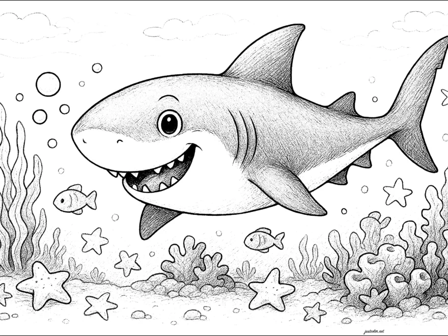 Smiling Shark Shark Coloring Pages