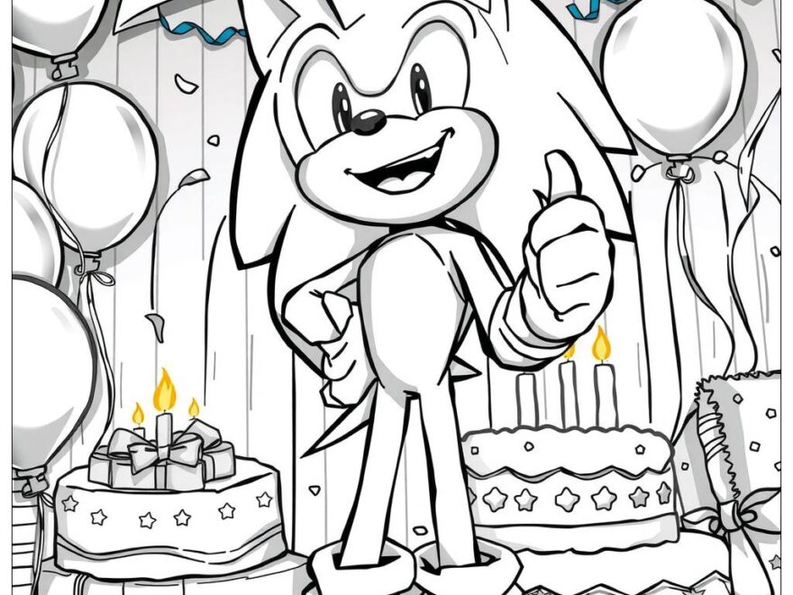 Sonic Standing With A Happy Birthday Sign Coloring Page Free PDF PNG Printable