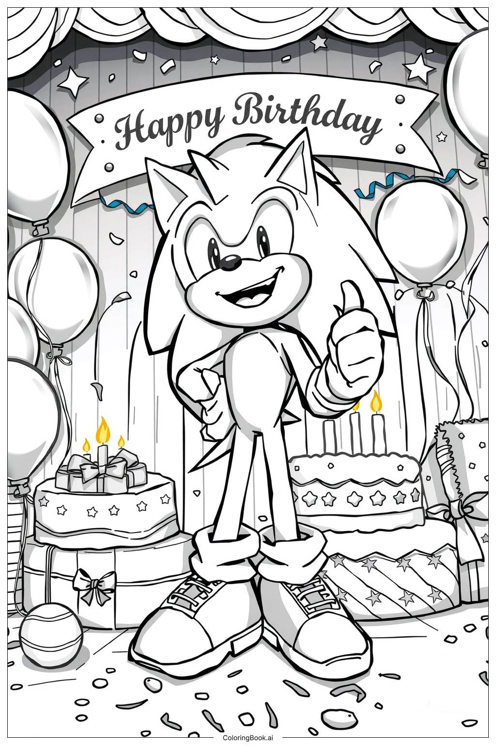 Sonic Standing With A Happy Birthday Sign Coloring Page Free PDF PNG Printable Sonic Standing With A Happy Birthday Sign Coloring Page Free PDF PNG Printable
